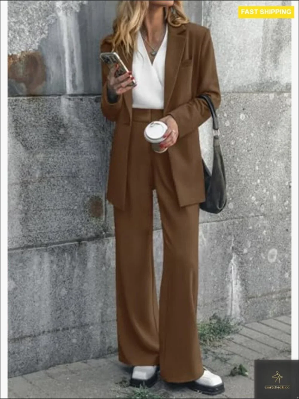 Oversized Blazer and Wide Leg Pantsuit 2 Piece Set Business Casual Office Wear